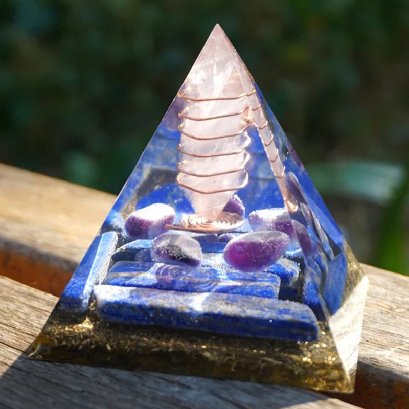 Olivenorma Rose Quartz Pillar With Lapis Lazuli Orgone Pyramid