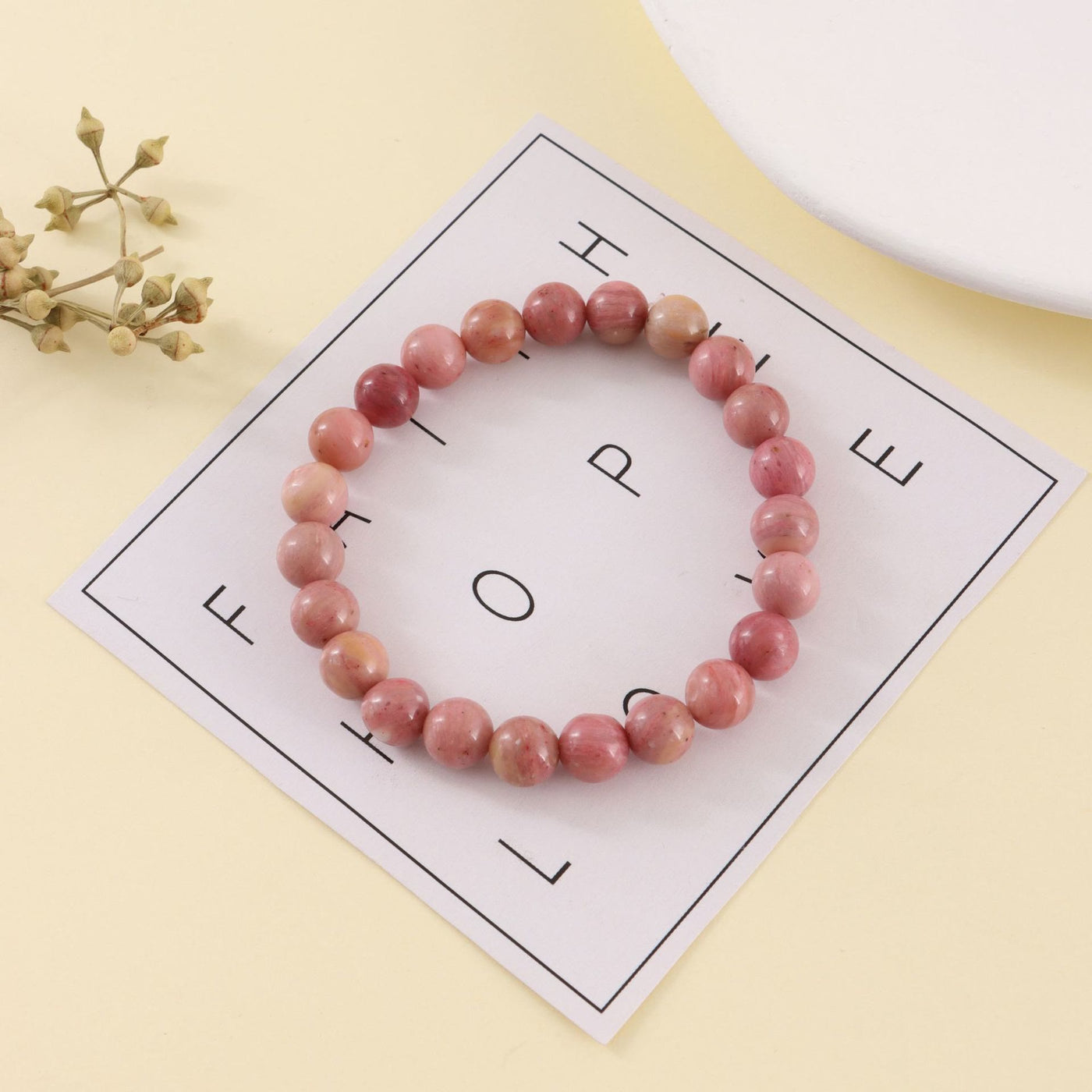 Olivenorma Rhodochrosite Pink Zebra Stone 8mm Handmade Beaded Bracelet