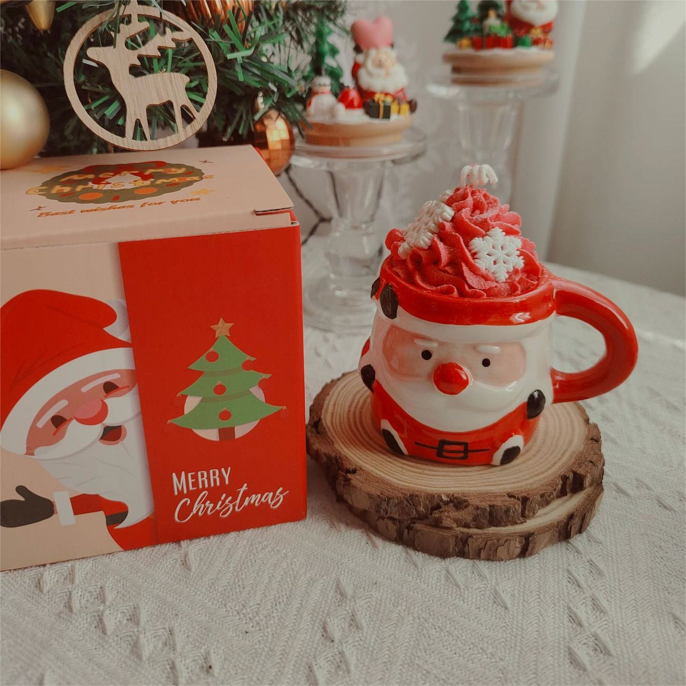 Olivenorma Christmas Santa Claus Snowman Elk Cup Candle