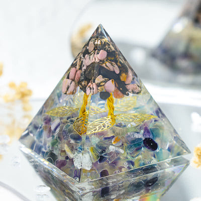 Olivenorma Rhodonite With Fluorite Growth Orgone Pyramid