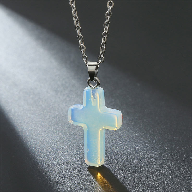 (Clearance 30% OFF / CODE: OFF30) - Olivenorma Natural Stone Cross Gemstone Necklace