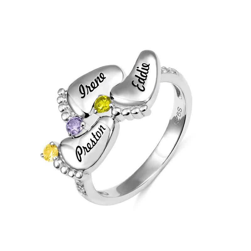 Olivenorma Creative Baby Feet Engraved Birthstones Ring