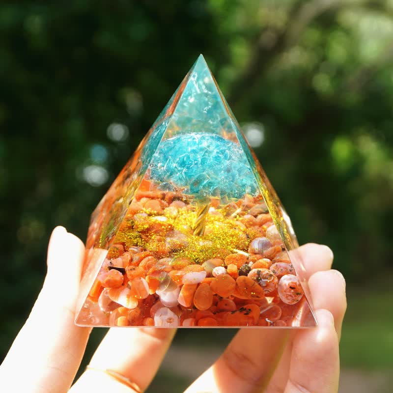 Olivenorma Blue Quartz Red Agate Tree Of Life Orgone Pyramid