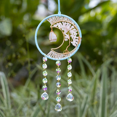 Olivenorma Rose Quartz Moon Pendant Sun Catcher Wind Chime