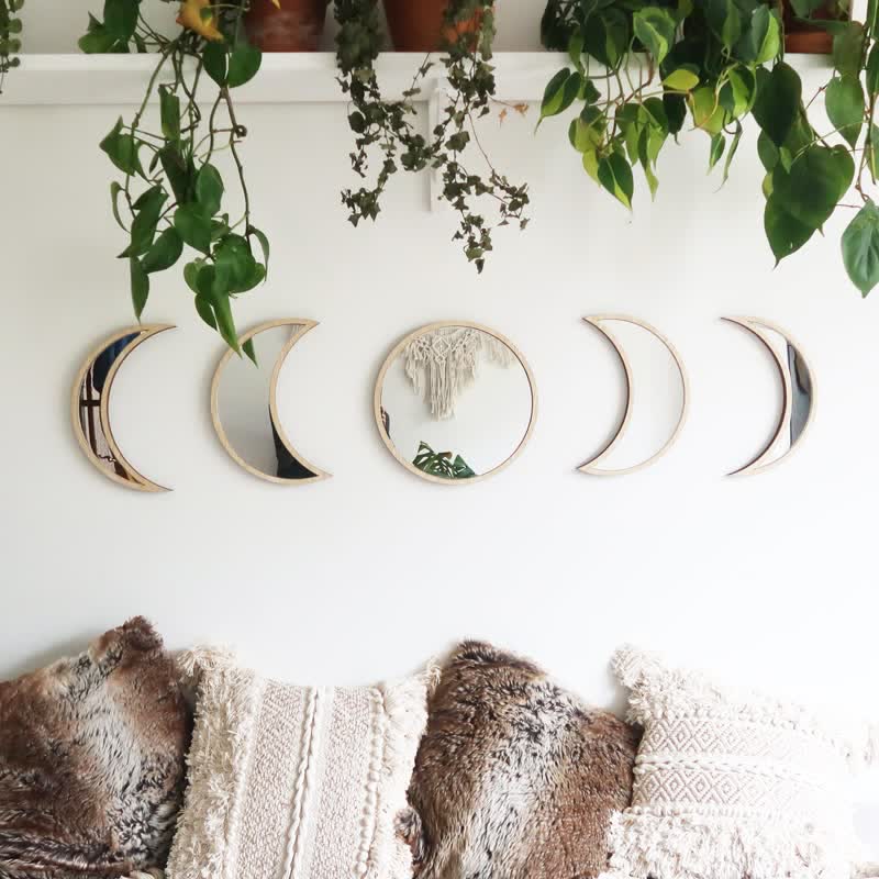 Original Wooden Moon Phase Mirrors Wall Decor - image 5