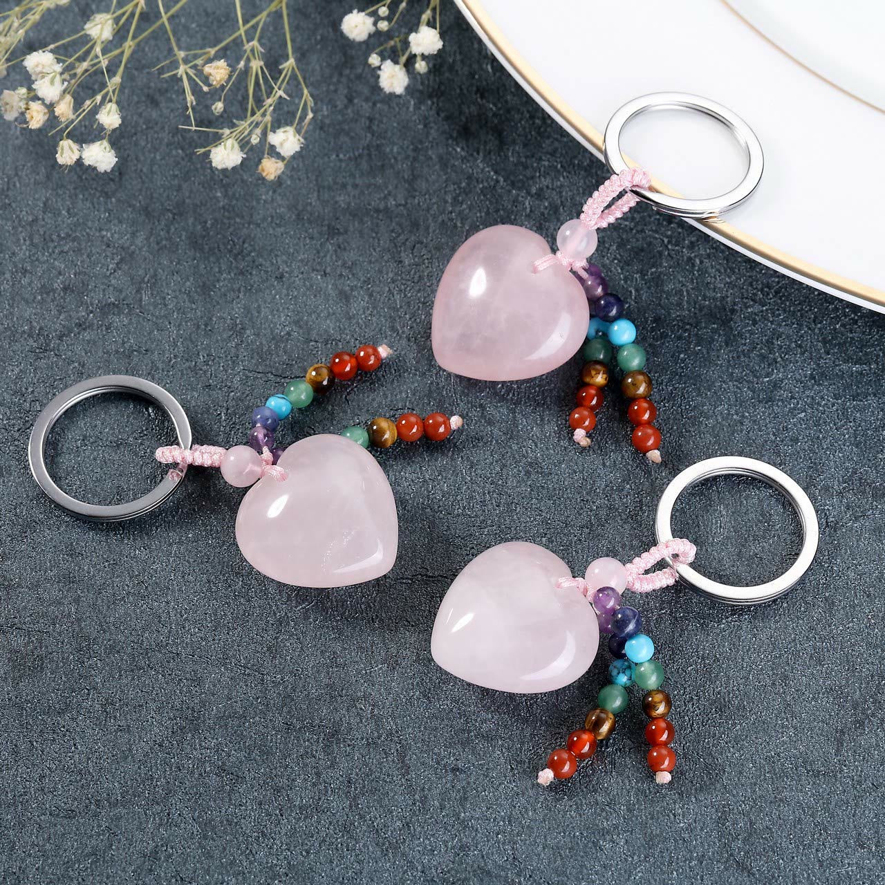 Olivenorma Natural Crystal Heart Keychain