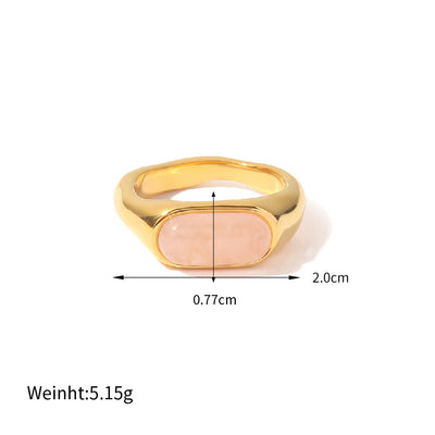 Olivenorma Oval Natural Stone Gold Color Ring