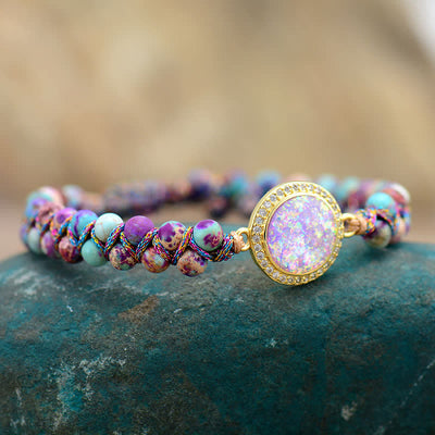 Olivenorma Opal Double Layer Purple Emperor Stone Braided Bracelet