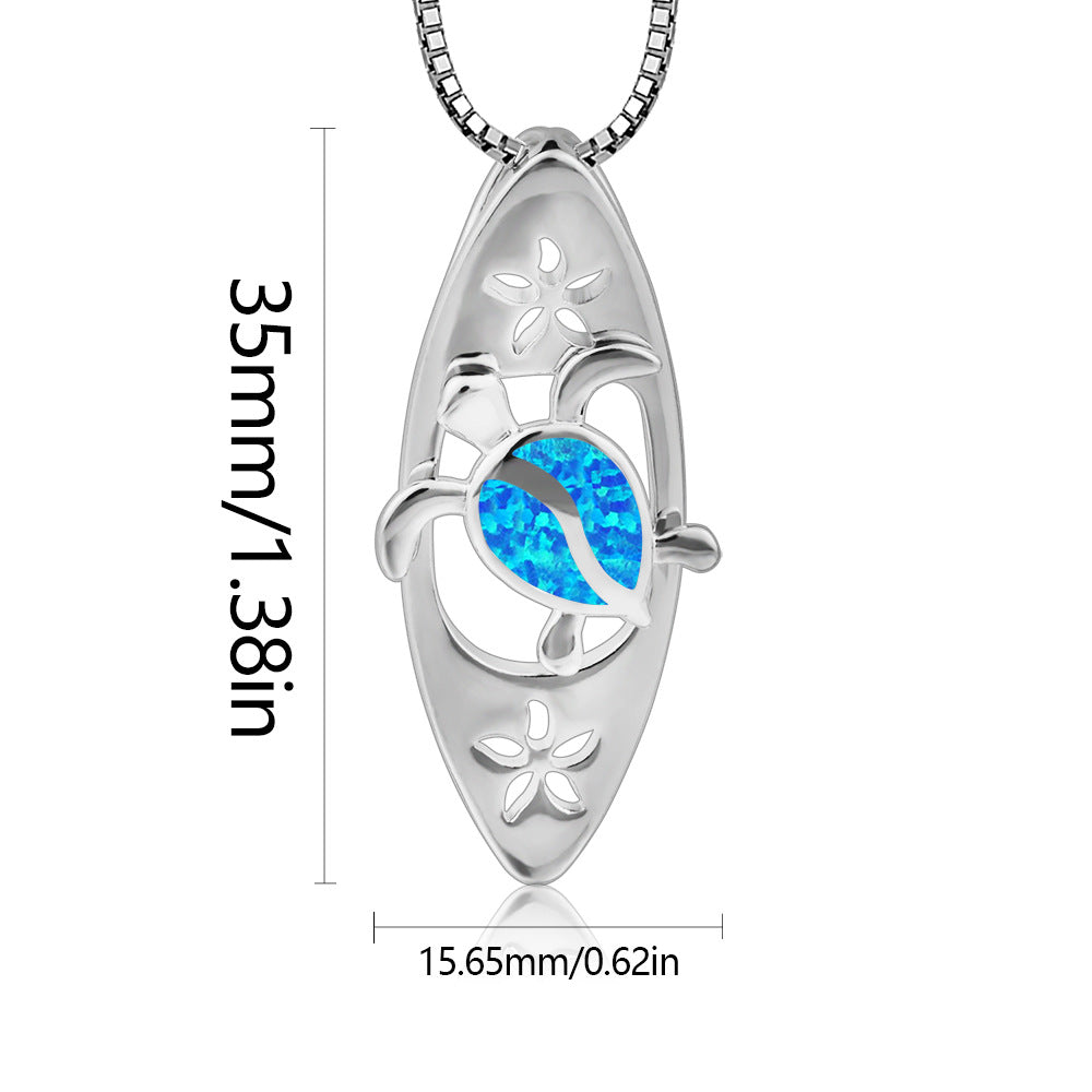 Olivenorma Blue Opal Surfboard Turtle Pendant Necklace