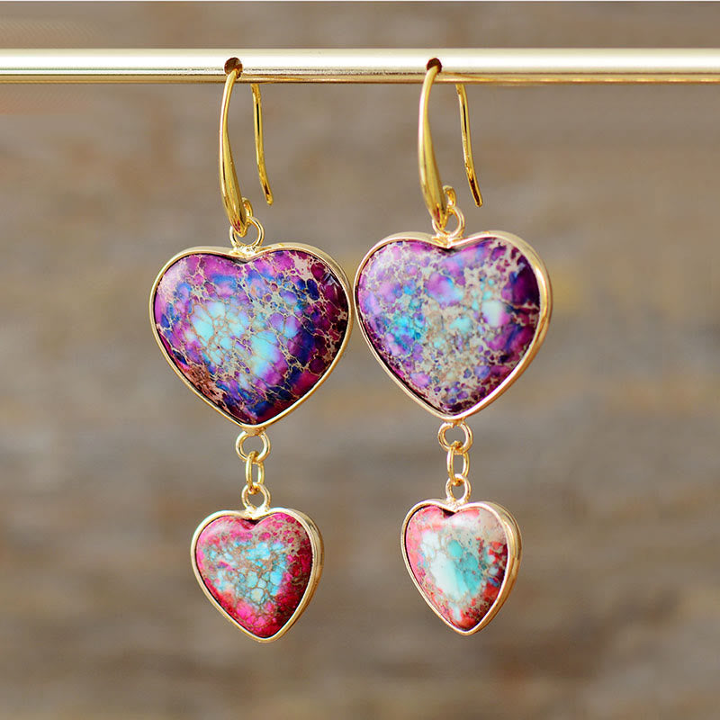 Olivenorma Purple & Rose Red Emperor Stone Double Heart Drop Earrings