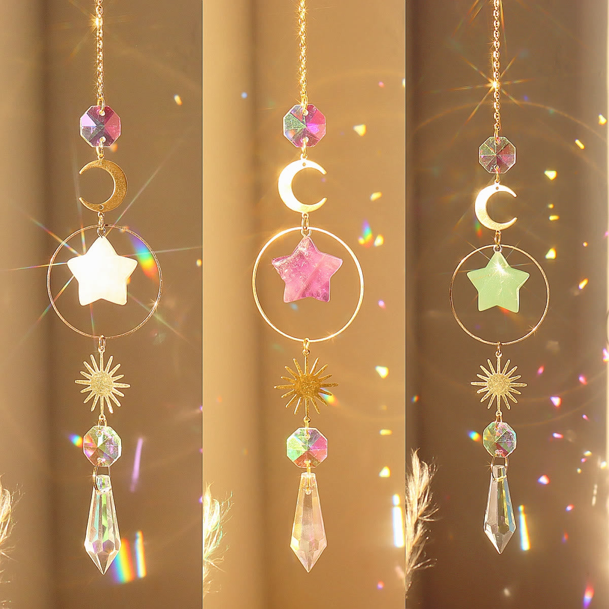 Olivenorma Crystal Suncatcher Star Moon Pendant Wind Chime