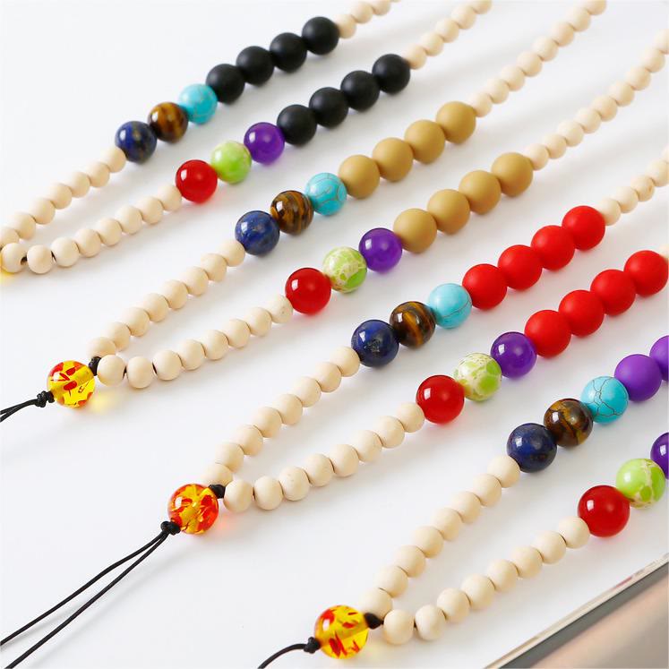 Olivenorma Natural Crystal String Handmade Wooden Beads Phone Strap