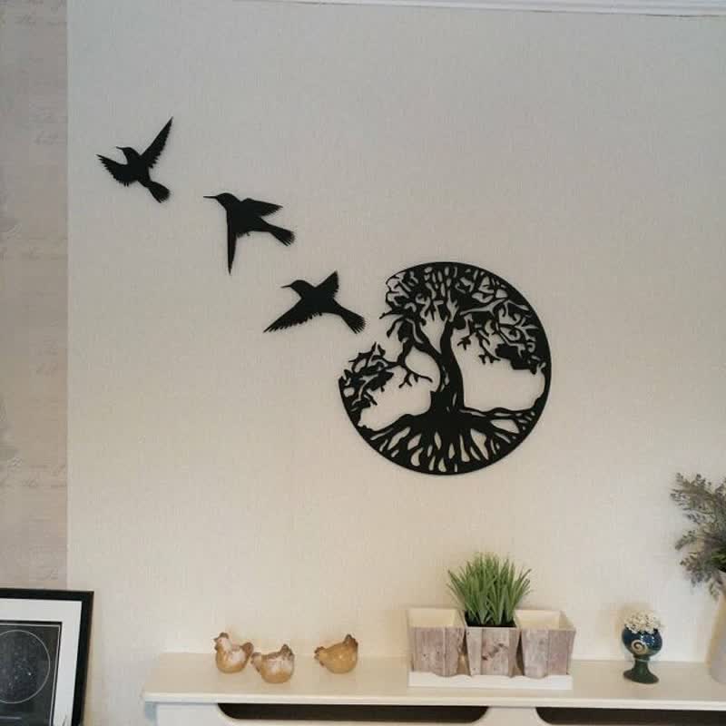 Tree of Life with Three Birds Metal Wall Decor