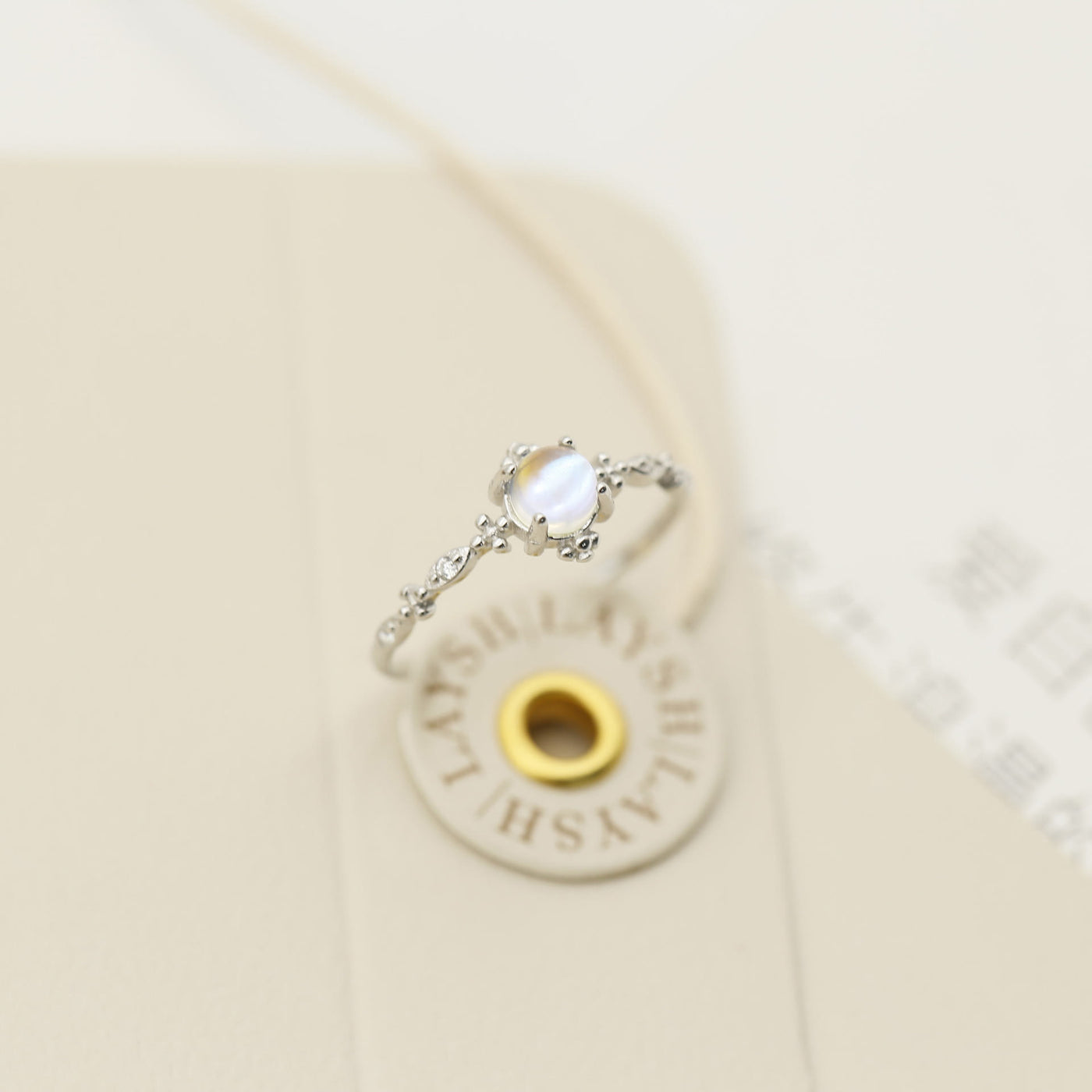 Olivenorma Yellow Gold Dainty Moonstone Minimalist Thin Ring