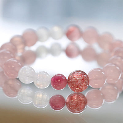 Olivenorma Rose Strawberry Clear Quartz Beaded Bracelet