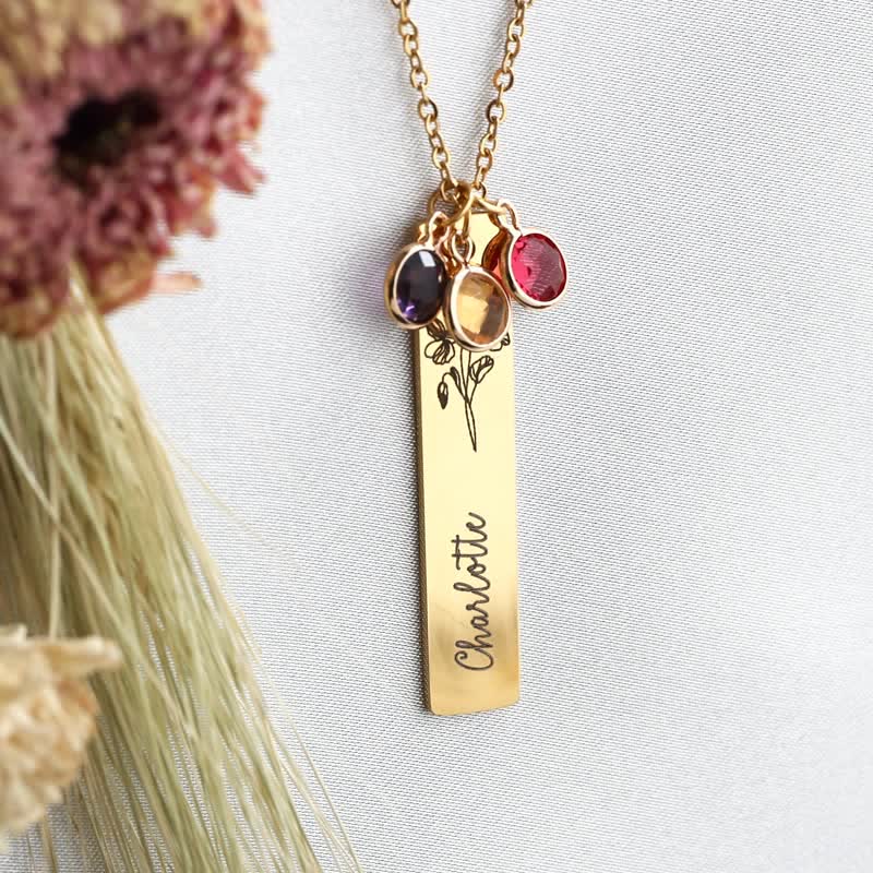 Olivenorma Personalized Birth Flower & Birthstone with Name Jewelry Necklace