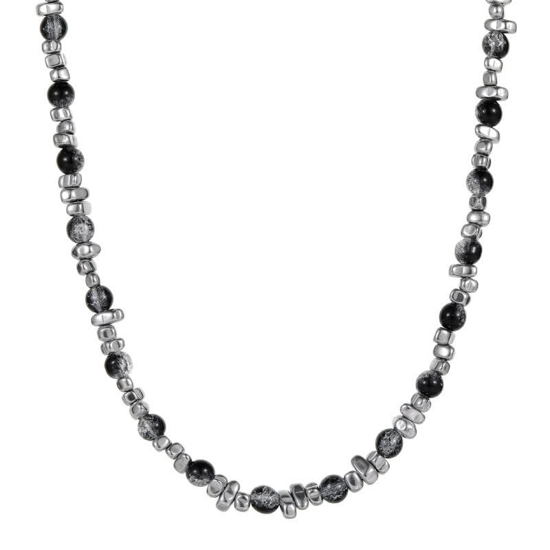 Olivenorma Hip Hop Cat's Eye Stone Hematite Beaded Necklace