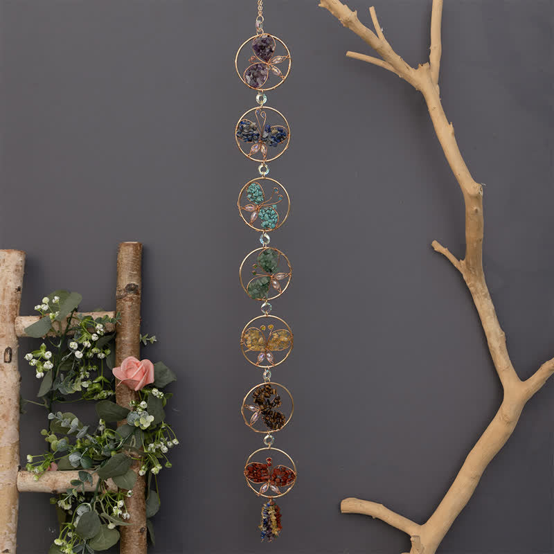 Olivenorma Chakra Crushed Stone Butterfly Pendant Wind Chime