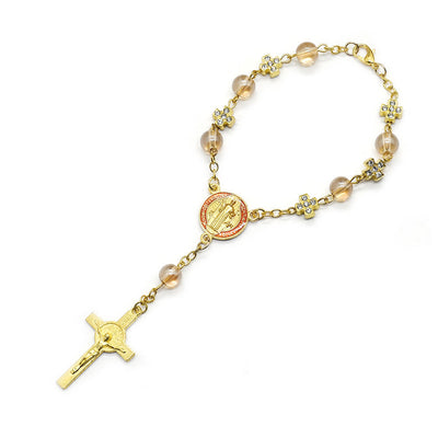 Olivenorma Prayer Beads Rosary Gold Cross Bracelet