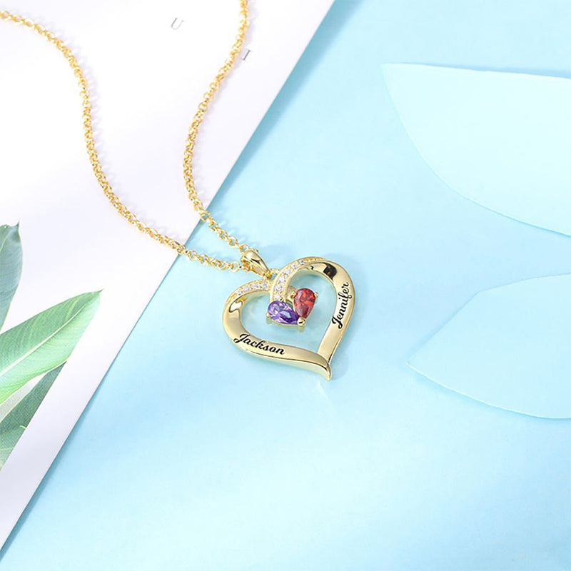 Olivenorma Personalized and Engraved Heart Love Birthstones Necklace