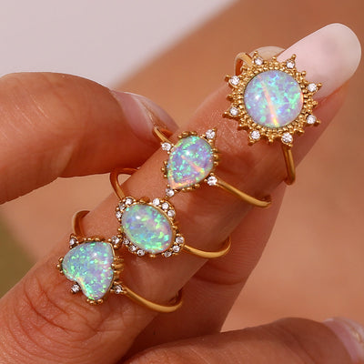 Olivenorma Natural Opal Sun Heart Adjustable Ring