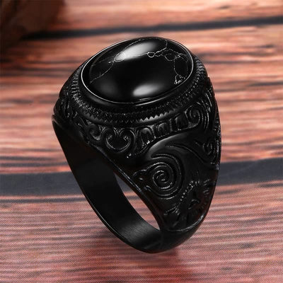 Olivenorma Retro Black Turquoise Stone Mens Ring