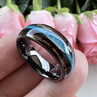 Olivenorma Wood Turquoise 8mm Tungsten Carbide Polished Ring