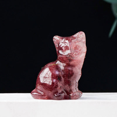 Olivenorma Natural Crystal Lucky Cat Carved Gemstone Decoration