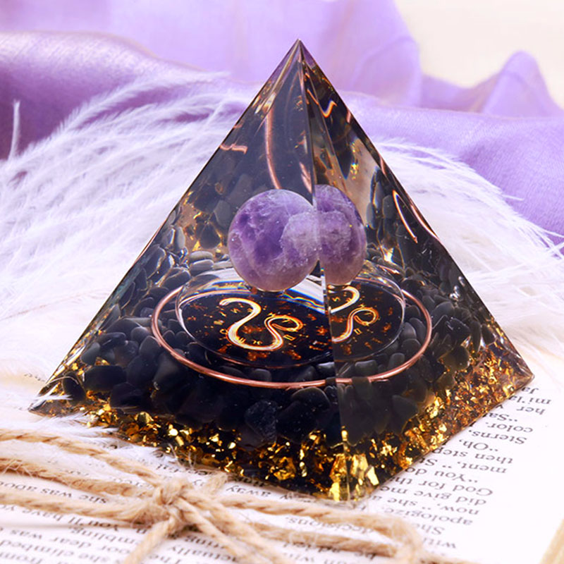 Olivenorma Amethyst Sphere With Obsidian Zodiac Leo Orgone Pyramid