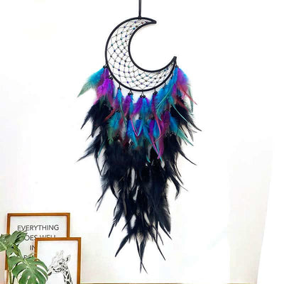 Olivenorma Woven Moon Contrasting Color Feather Dream Catcher