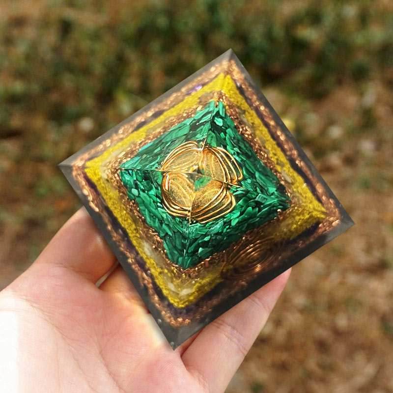 Olivenorma Malachite Citrine With Amethyst Orgone Pyramid