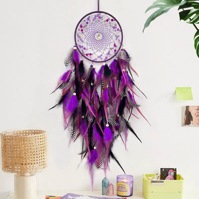 Olivenorma Handwoven Beaded Agate Feather Dream Catcher