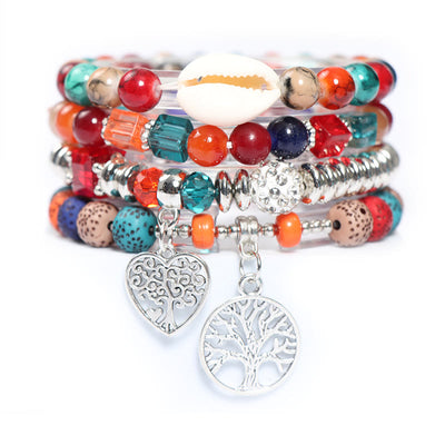 Olivenorma Tree Of Life Heart Pendant Beaded Bracelet Set