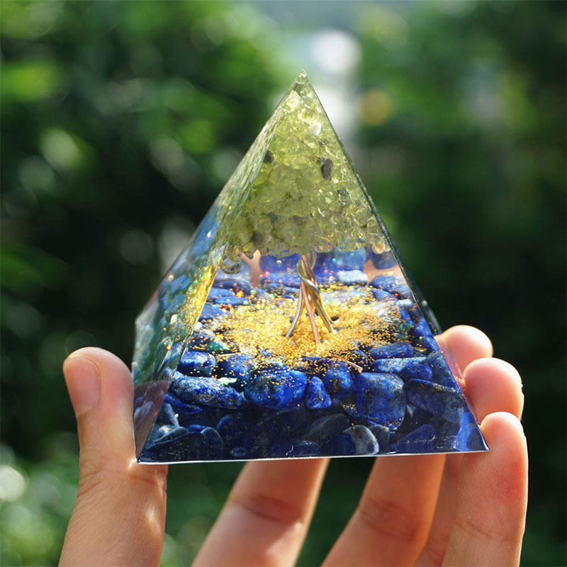 Olivenorma Ocean of Wisdom-Lapis Lazuli & Peridot Tree of Life Orgone Pyramid - image 5