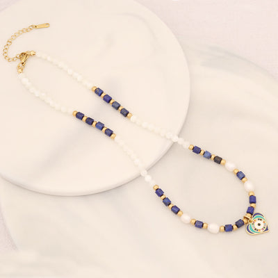 Olivenorma Natural Pearl Crystal Stone Evil Eye Pendant Necklace