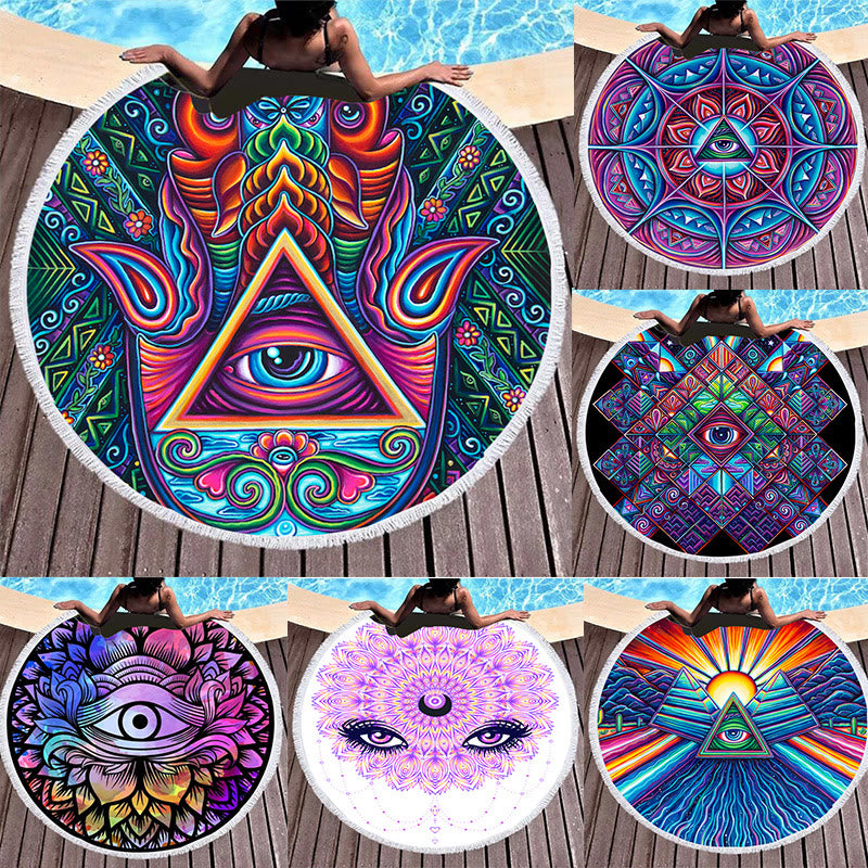 Olivenorma Evil Eye Hamsa Round Beach Towel Tapestry