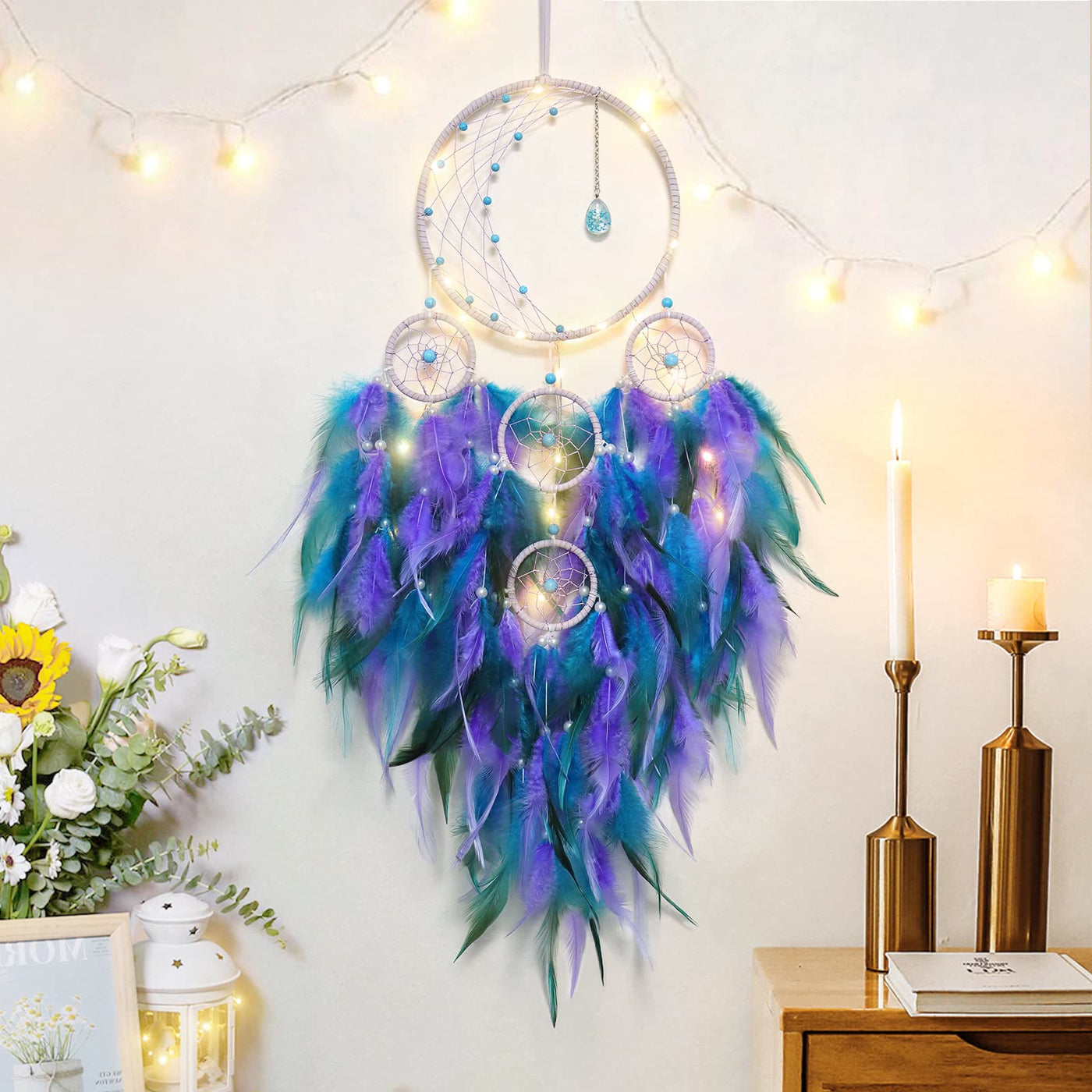 Olivenorma Half Circle Moon Decor With Lights Dream Catcher