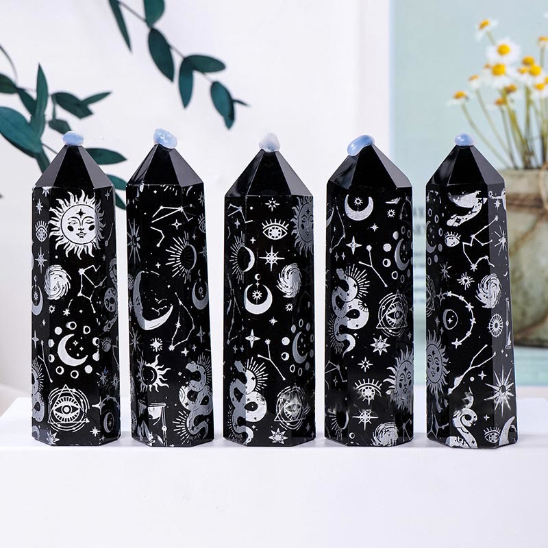 Olivenorma Obsidian Crystal Tower Hexagonal Crystal Wands