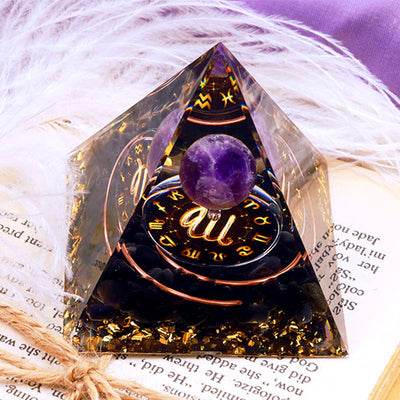 Olivenorma Amethyst Sphere With Obsidian Zodiac Virgo Orgone Pyramid