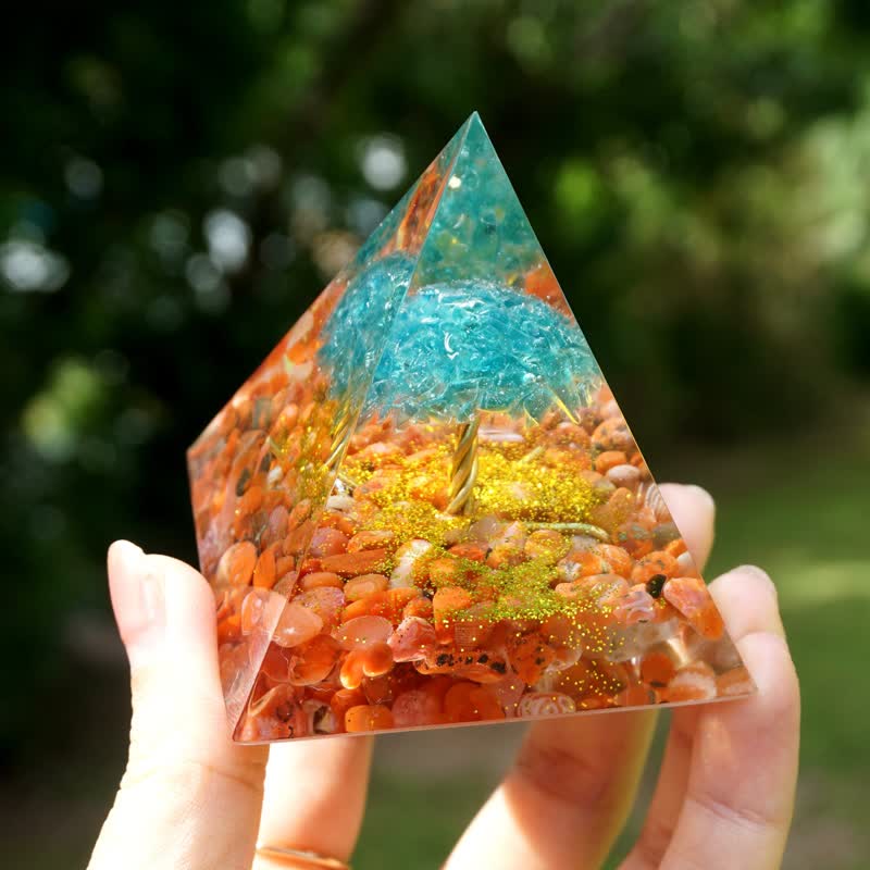 Olivenorma Blue Quartz Red Agate Tree Of Life Orgone Pyramid