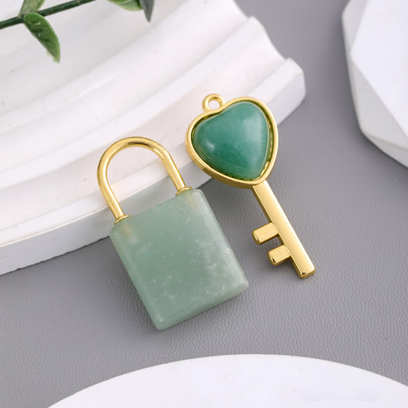 Olivenorma Natural Stone Love Lock Key Pendant Necklace