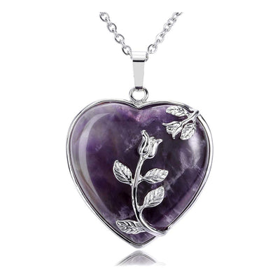 Olivenorma Heart Shaped Rose Gemstone Necklace