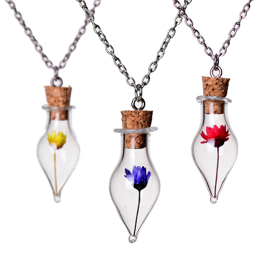 Olivenorma Glass Bottle Dried Plant Flower Necklace