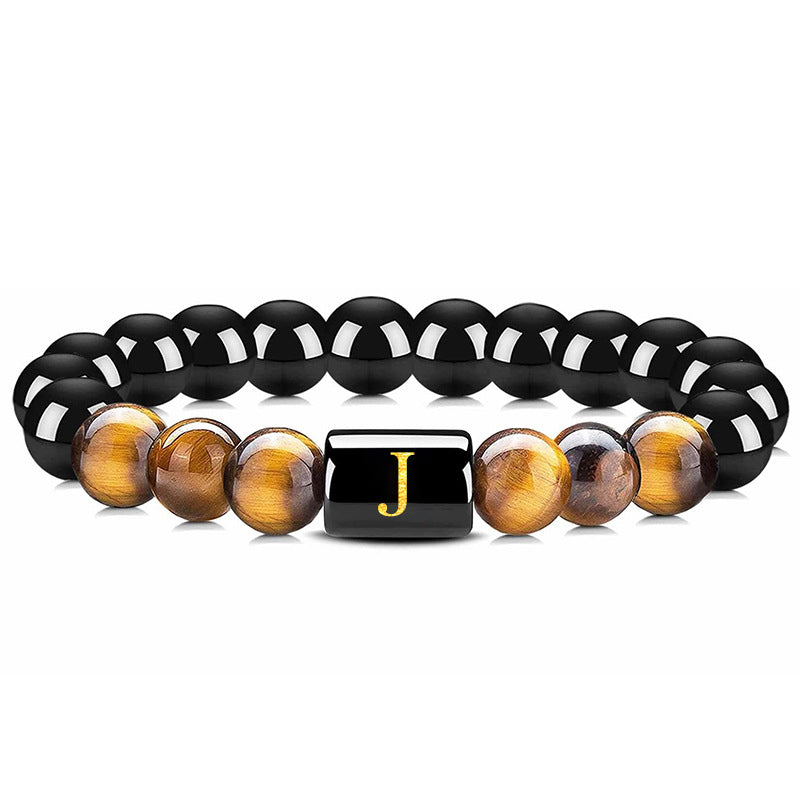 Tiger Eye With Obsidian Letter Bracelet