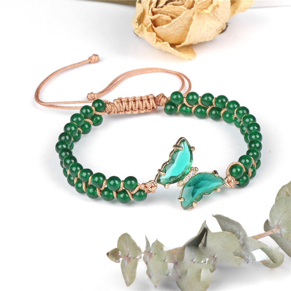 Olivenorma Healing Crystal Butterfly Adjustable Braided Rope Bracelet