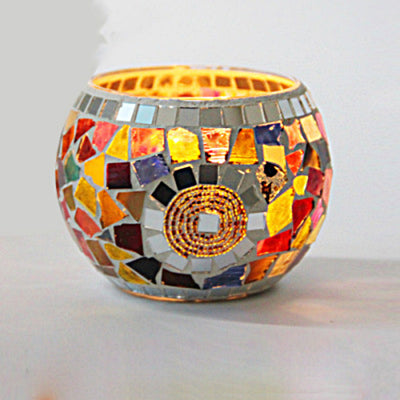 Olivenorma European Retro Glass Mosaic Candle Holder