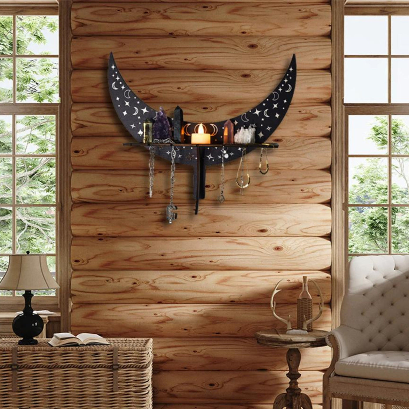 Olivenorma Crescent Wooden Witch Crystal Shelves Shelf - image 1