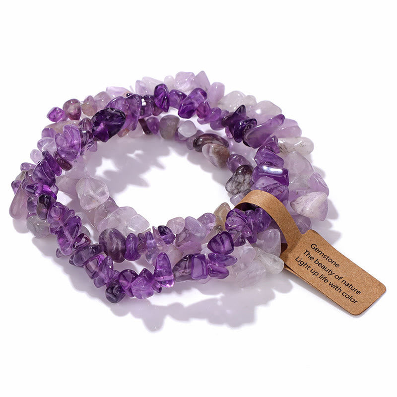 Olivenorma Natural Irregular Crystal Gravel Three Layer Bracelet