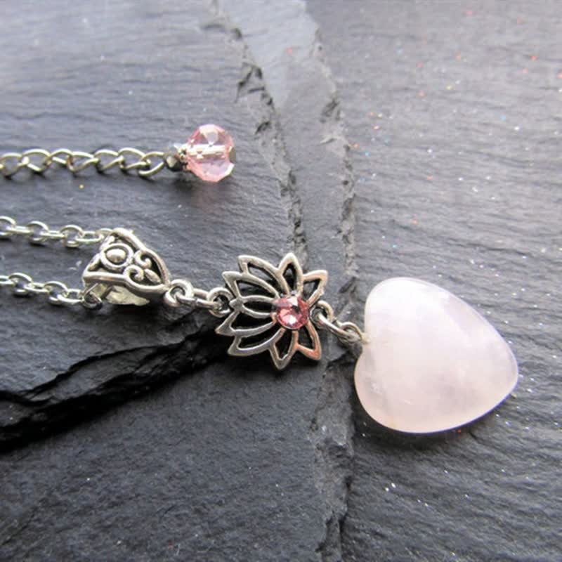 Olivenorma Bohemia Rose Quartz Heart Shape Lotus Necklace