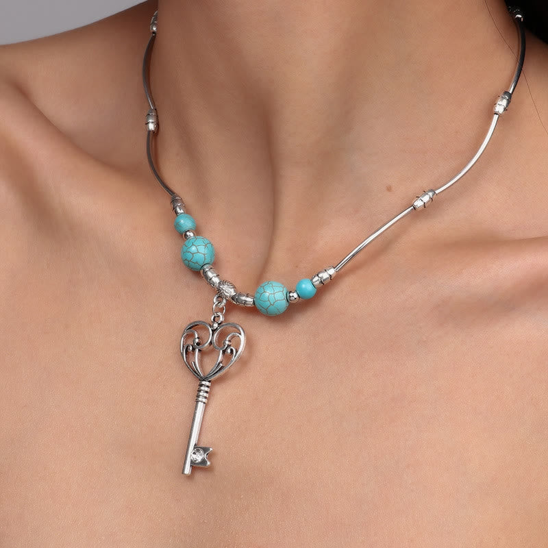 Olivenorma Turquoise Bohemian Love Key Pendant Necklace